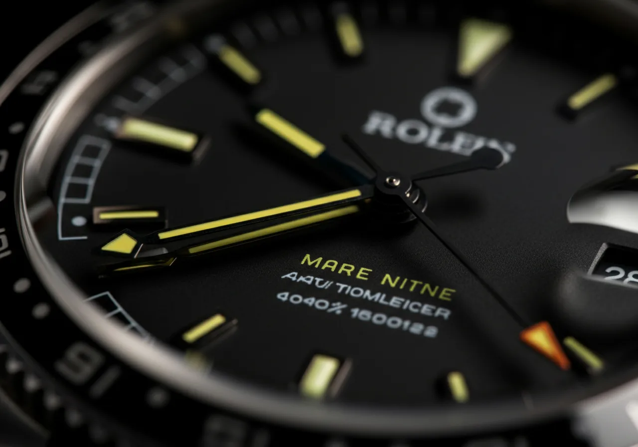 Close-up of a Tudor Black Bay Pro dial showing GMT functionality similar to an Explorer II
